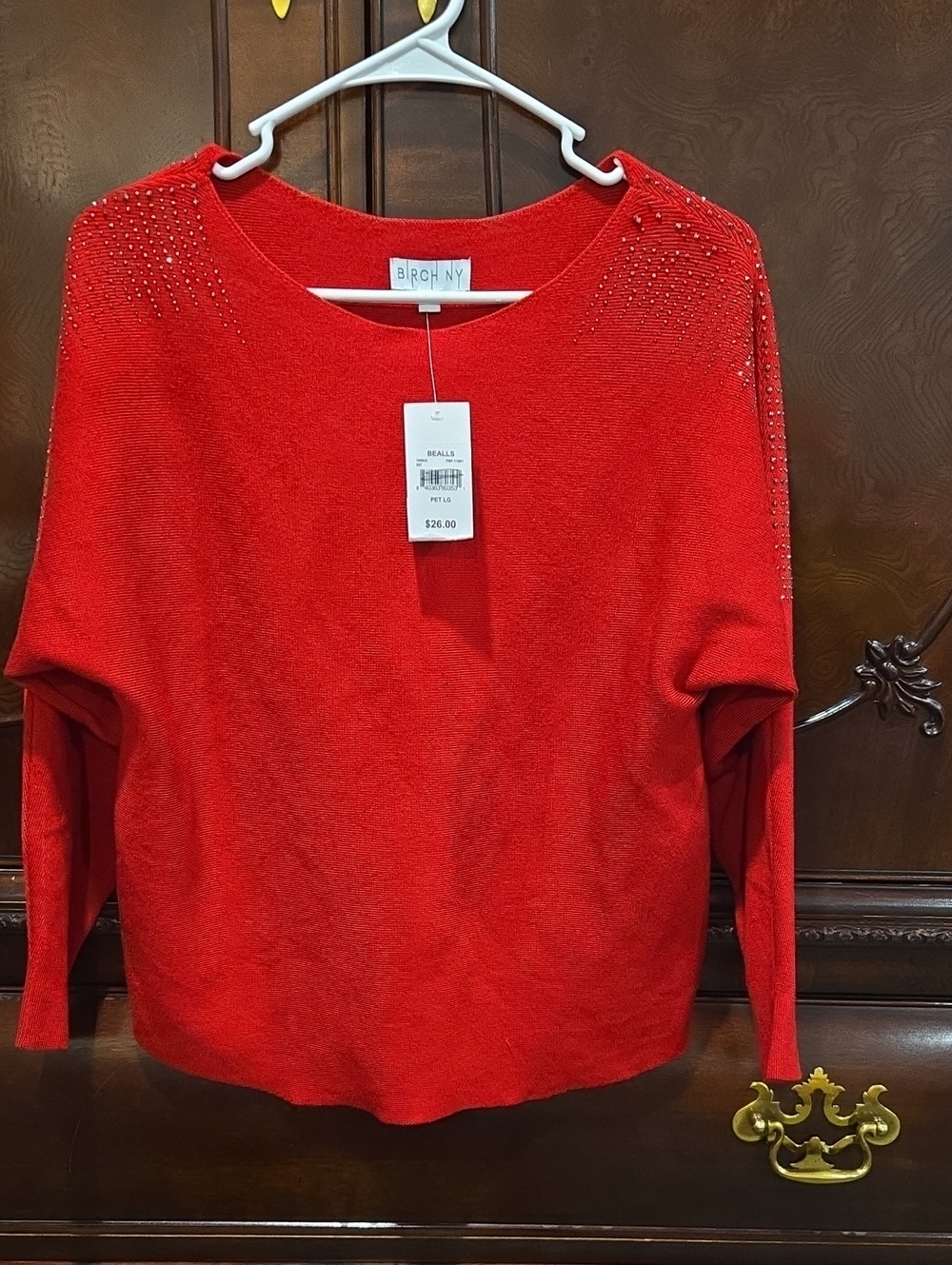 Red Embellished Shoulder Sweater